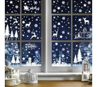 Zindoo Decoration Noel Stickers Noel Fenetre 318 Pcs Flocon de Neige et Maisons Grande Taille Réutilisable Impression Recto-Verso Electrostatique Autocollant Intérieur Deco pour Fenêtre Porte Miroir