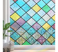 Zindoo Film Fenetre Anti Regard Décoratif Motif Losanges Effet Arc-en-Ciel | Protection Intimité Décoratif Non Adhesif Anti UV Anti Chaleur Réutilisable pour Bureau Chambre Salon Cuisine 75x400cm