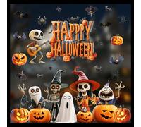 Zindoo Halloween Decoration Stickers Fenetre d'halloween 90x40cm 19 Pcs Autocollants de Fenêtre Impression Recto-Verso Autocollants Électrostatiques pour Fenêtres Portes Miroirs