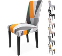Zindoo Housse de Chaise 6 Pièces, Housse Chaise Motif Géométrique Moderne Universel Extensible Lavable pour Protéger, Habiller et Rénover des Chaises de Salon Salle à Manger Restaurant Cuisine