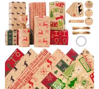 Zindoo Papier Cadeau Noel Papier Cadeau avec Étiqueter ×10 et Ficelle ×20M Papier Cadeau Kraft Recyclable Papier Emballage Cadeau pour Enfant Bébé Fille Garcon Femme Homme
