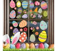 Zindoo Stickers Fenetre Pâques Décorations de Pâques Autocollant Fenetre 70 Pcs Oeuf Papillon Fleur Carotte Electrostatique Réutilisable Impression Recto-Verso pour Maison Boutique Fête