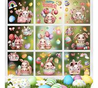Zindoo Stickers Fenetre Pâques Décorations de Pâques Autocollant Fenetre 75 Pcs Lapin Carotte Oeuf Electrostatique Réutilisable Impression Recto-Verso pour Maison Boutique Fête