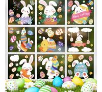 Zindoo Stickers Fenetre Pâques Décorations de Pâques Autocollant Fenetre 93 Pcs Lapin Papillon Fleur Carotte Oeuf Electrostatique Réutilisable Impression Recto-Verso pour Maison Boutique Fête