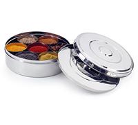 Zinel Masala Dabba Boîte à épices/avec 7 Compartiments et 2 couvercles en Acier Inoxydable, Silver, 20 cm
