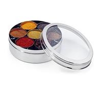 Zinel Masala Dabba Boîte à épices/avec 7 Compartiments et 2 couvercles en Acier Inoxydable, Silver, 22 cm