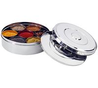 Zinel Masala Dabba Boîte à épices/avec 7 Compartiments et 2 couvercles en Acier Inoxydable, Silver, 22 cm