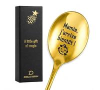 Zinello Design Annonce Grossesse Mamie, Cuillère à Café Dorée Gravée « Mamie, j’arrive bientôt ! », Cadeau Future Grand-Mère, Coffret Cadeau avec Carte, Marque Française