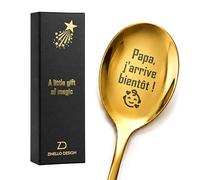 Zinello Design Annonce Grossesse Papa, Cuillère à Café Dorée Gravée « Papa, j’arrive bientôt ! », Cadeau Futur Papa, Coffret Cadeau avec Carte, Marque Française