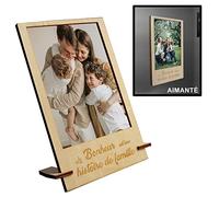 Zinello Design Cadre Photo Personnalisé Famille en Bois 10x15cm Le Bonheur est une Histoire de Famille | Porte Photo Magnétique Frigo | Support Bureau | Cadeau Parents