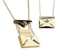 Zinello Design Collier femme plaqué or 18K, pendentif enveloppe à message secret « Je t’aime », zircon, chaîne réglable 45+5 cm - Idée cadeau Saint-Valentin/anniversaire, coffret - TILOVE