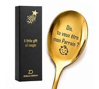 Zinello Design Demande Parrain, Cuillère à Café Dorée Gravée « Dis, tu veux être mon Parrain ? », Cadeau Futur Parrain, Coffret Cadeau avec Carte, Marque Française