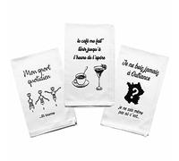 Zinello Design Lot 3 Torchons Cuisine Messages Inspirants 100% Coton - Citations Bonheur Amour Gourmandise - Essuie Main 50x70cm - Cadeau Crémaillère Noël Fête Mères