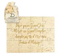 ZINELLO DESIGN Puzzle Veux-tu être Mon Témoin - Bois 12 Pièces sans Cadre | Format 21 x 15 cm, pochette en coton et pièce « Surprise ! » incluses pour demander à un homme d’être témoin sans cadre