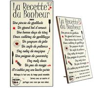 Zinello Design - Tableau décoration murale « La Recette du Bonheur » - Cadre en bois 30x15 cm à poser ou à accrocher - panneau mural bois cuisine ou maison, idée cadeau chaleureux