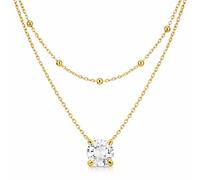 Zinello Design TILOVE Collier Femme Cristal de Roche Naturel - Double Rang Acier Inoxydable Plaqué Or 18K - Pendentif 6mm Pierre de Naissance - Cadeau Anniversaire Femme