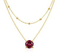 Zinello Design TILOVE Collier Femme Grenat Rhodolite Naturel - Double Rang Acier Inoxydable Plaqué Or 18K - Pendentif 6mm Pierre de Naissance - Cadeau Anniversaire Femme