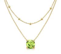 Zinello Design TILOVE Collier Femme Péridot Naturel - Double Rang Acier Inoxydable Plaqué Or 18K - Pendentif 6mm Pierre de Naissance Août - Cadeau Anniversaire Femme