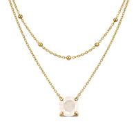 Zinello Design TILOVE Collier Femme Pierre de Lune Naturelle - Double Rang Acier Inoxydable Plaqué Or 18K - Pendentif 6mm Pierre de Naissance - Cadeau Anniversaire Femme