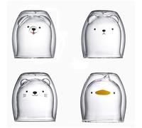 zingking Lot de 4 tasses en verre à double paroi - Motif ours chat - Transparentes - Pour café, expresso, cappuccino, thé - Pour cadeau - Accessoires ménagers - Fournitures de bureau et de cuisine