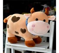zingking Peluche en Forme de Vache avec écharpe, Peluche Douce Environ 25 cm, Joli Coussin de Dessin animé, Cadeau créatif pour Adultes et Enfants (Marron)