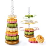 zingking Tour Empilable Rotatif, Jouet Rotatif Bébé Arc-en-Ciel Empilable, Pyramide pour Bébé Jouet à Empiler, Anneaux Empilables, Jouets éducatifs Précoces pour 12 Mois et Plus (6PCS-Vert)