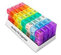 ZINHSQ Pilulier mensuel, 3 fois par jour | Matin-midi-Nuit - Pilulier de 30 jours, 32 piluliers et distributeur de pilules, organiseur de pilules mensuel de voyage, 10 ml