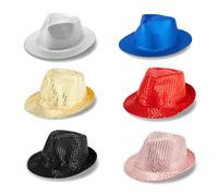Zink Lot de 6 Fedoras Western Colorés - 6 Chapeaux Unisexes à Paillettes et Scintillants pour Photomatons, Fêtes, Costumes, Mariages, etc.