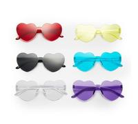 Zink Lot de 6 Lunettes Cœurs Colorés - Six Paires de Lunettes de Soleil sans Monture en Forme de Cœur pour Cadeaux de Fête, Photomatons, Costumes, etc.
