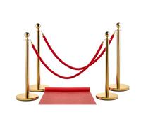Zink Lot Tapis Rouge - 4 Poteaux de 90 cm en Acier Inoxydable Doré avec Cordon en Velours de 1,5 m pour Fêtes, Photomatons, Mariages, Théâtres, etc.