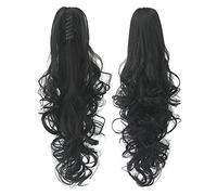 Zinsale 24" Lange Frisé Extension de cheveux de queue de cheval Résistant à la chaleur Synthétique Pince à cheveux pour femme (1B)