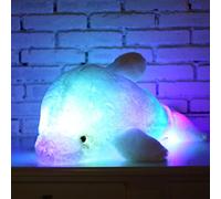 Zinsale Changement de Couleur 7 LED Éclaircir Jouet de Dauphin en Peluche Oreiller en Peluche Veilleuse (Bleu, 30cm)