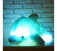 Zinsale Changement de Couleur 7 LED Éclaircir Jouet de Dauphin en Peluche Oreiller en Peluche Veilleuse (Blanc, 30cm)