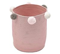 Zinsale Corbeilles à Linge en Corde de Coton Pom Pom Panier à Linge Lavable et Lavable pour bébé Jouets Panier de Rangement (Rose)