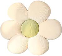 Zinsale Oreiller de Sol à Fleurs Mignon Coussin de décoration Indie Oreiller pour Filles Jouets en Peluche pour Enfants Lecture de Coin pour Regarder la télévision (Pétale Beige + Noyau Vert, 40cm)
