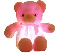 Zinsale Ours Animal en Peluche 7 Couleurs Lumière Changeante Ours en Peluche Jouet Oreiller LED Lumineux Lumière de Nuit pour Enfants de Couchage (Pink)