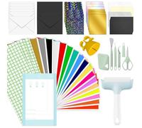 Zinueen Kit de démarrage pour Cricut Joy - Extra Bundle pour débutants, avec 17 couleurs, vinyle intelligent permanent, 3 films de transfert, jeu de cartes d'insertion, kit d'outils de base, kit de