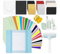 Zinueen Kit de démarrage pour Cricut Joy Xtra - Kit supplémentaire pour débutants, avec 17 couleurs, vinyle intelligent permanent, 24 x 31 cm, 3 films de transfert, jeu de cartes d'insertion, kit