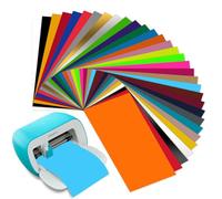 Zinueen Lot de 32 autocollants Smart Heat Transfer Vinyle Cricut Joy 14 cm x 30,5 cm Iron On Vinyle HTV Sans tapis de découpe, Smart Iron on Film vinyle traceur autocollant en polyuréthane traceur