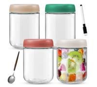 Zinueen Lot de 4 Bocaux en Verre, 500ml Pot Overnight Oat Verre, Meal Prep Containers Pot Yaourt en Verré avec Couvercle Bocal en Verré, pour Pots à Salade D'avoine Yaourt Chutney Confiture Épices
