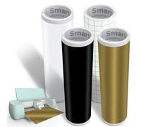 Zinueen Lot de 4 rouleaux de vinyle intelligent permanent pour Cricut Explore 3/Maker 3, vinyle adhésif intelligent permanent 33 x 100 cm Noir + Blanc + Doré + Film de transfert