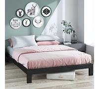 Zinus Arnav Sommier 140x190 cm avec Lattes en Bois - Hauteur 26 cm - Cadre de Lit 2 Personnes en Métal - Compatible avec Têtes de Lit - Assemblage Facile - Noir