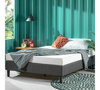 Zinus Curtis Lit 140 x 200 cm, Hauteur 35 cm, Cadre de lit rembourré avec sommier à Lattes en Bois, Gris