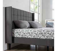 Zinus Dori 35 cm Sommier Plateforme Capitonnéavec Tête de Lit à Ailes, Sommier, Support à Lattes en Bois, Facile à Monter, 140 X 190 cm, Gris Foncé EU-FSSW-F