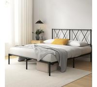 Zinus Elias Lit 140 x 200 cm - 30 cm de haut - Cadre de lit en métal avec tête de lit - Lit en métal avec sommier à lattes - Pas de lit à sommier tapissier nécessaire - Espace libre sous le lit - Noir
