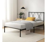 Zinus Elias lit 90x190 cm - Cadre de lit en métal avec tête de lit - Montage Facile - Hauteur 30 cm - Lit avec Support de Lattes en métal - Espace de Rangement sous Le lit - Noir