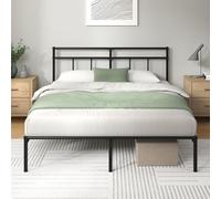 Zinus Elias Lit Double - Lit 160 x 190 - Base en métal Durable avec tête de lit - Hauteur 30 cm - Sommier à Lattes en métal Inclus - Espace de Rangement sous-jacent - Design Moderne - Noir
