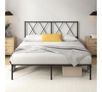 Zinus Elias Sommier 140x190 cm avec Lattes en Métal - Cadre & Tête de Lit 2 Personnes en Métal - Hauteur 30 cm pour Rangement - Montage Facile - Noir