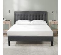 Zinus EU-CSPB-I Upholstered Button Tufted Platform Bed, Metal/Wood/Fabric, Gris, 190 x 80 cm