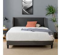 Zinus Evelyn Lit 90 x 190 cm - 25 cm de hauter - Lit Simple - Cadre de lit tapissé avec tête de lit à Dossier - Gris foncé